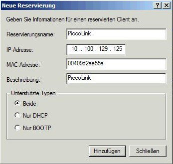 DHCP Reservierung